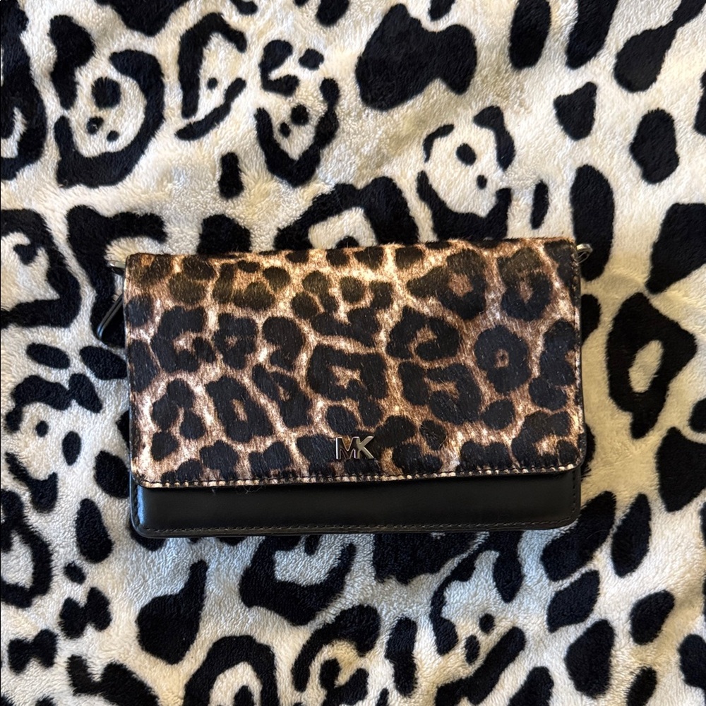 Michael Kors Leopard Print Clutch with Black Trim